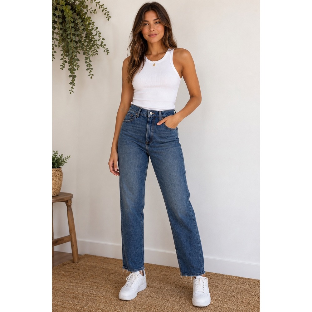 Abercrombie & Fitch Curve Love 90s Straight Ultra High Rise Jeans Blue 29 8R